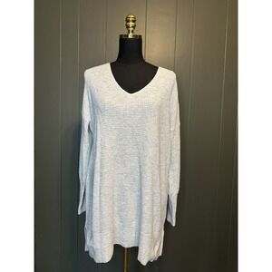 Pure Jill Light Grey Oversized Long Sweater Pullover V Neck M Medium